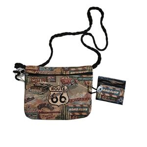 Route 66 Crossbody Bag w/ Matching‎ Coin Purse Tapestry Canvas Purse Southwest